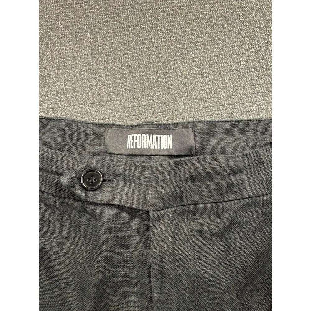 Reformation Black Linen Wide Leg Pants Size 12 Button Pockets